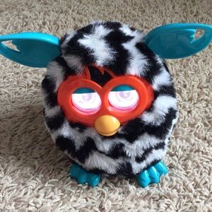 Interactive Furby Black and White Fur Toy with Blue Accents